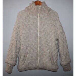 Vintage Andy Johns Beige Knit Sherpa Lined Jacket Full Zip Medium Winter Casual